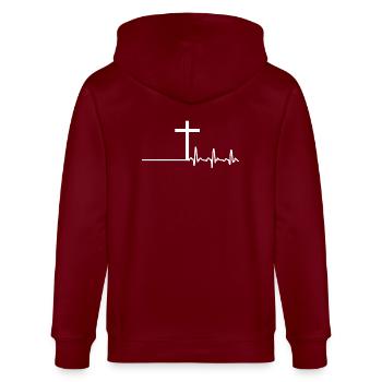 Heart Heart Fréquence cardiaque Heartbeat Jesus Cross - Veste à capuche bio CULTIVATOR Stanley/Stella Unisexe - bordeaux - Dos - Anna (173cm)