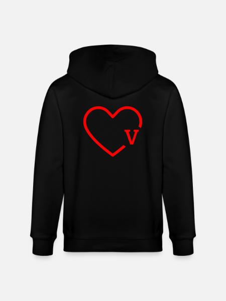 Bokstaven V Rött hjärta - Ekologisk luvjacka CULTIVATOR unisex från Stanley/Stella - svart