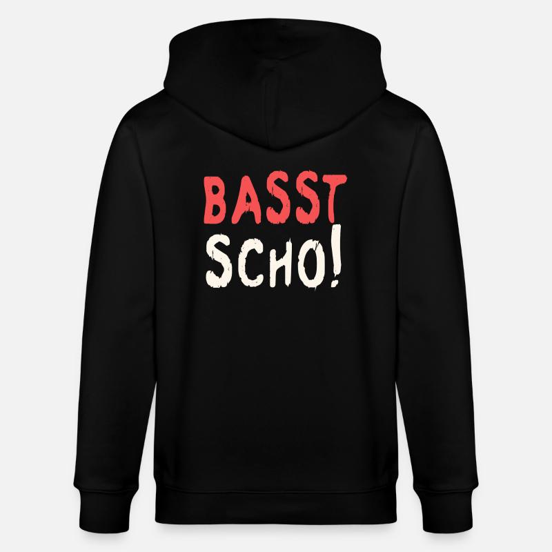 Basst scho rot baige text - Stanley/Stella CULTIVATOR  Unisex Organic Hooded Jacket - black
