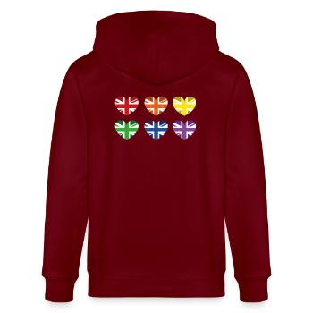 BRITISCHE REGENBOGENFLAGGE - Stanley/Stella Unisex Bio-Kapuzenjacke CULTIVATOR  - Burgunderrot - Hinten - Anna (173cm)
