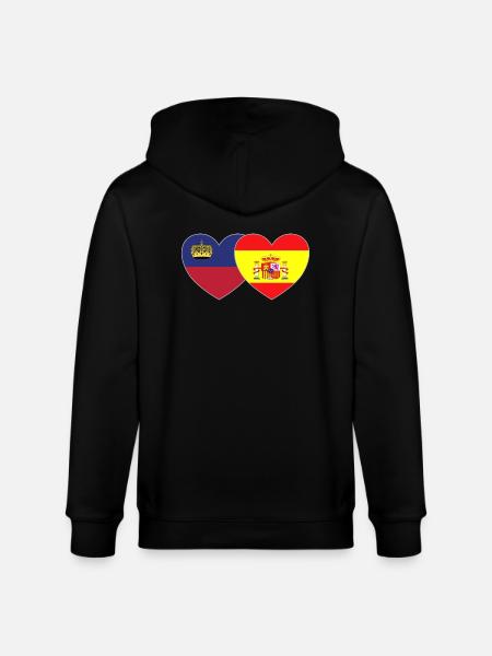 Liechtenstein Spain Flag Heart - Stanley/Stella CULTIVATOR Unisex Organic Hooded Jacket - black