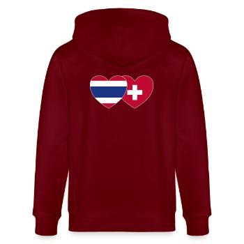 Thailand Schweiz Flagge Herz - Stanley/Stella Unisex Bio-Kapuzenjacke CULTIVATOR  - Burgunderrot - Hinten - Anna (173cm)