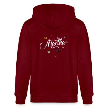 MARTHA - Mädchen Name mit bunten Schmetterlingen - Stanley/Stella Unisex Bio-Kapuzenjacke CULTIVATOR  - Burgunderrot - Hinten - Anna (173cm)