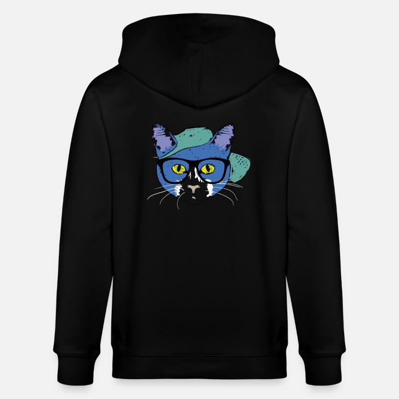 Blaue Katze mit Cap - Stanley/Stella Unisex Bio-Kapuzenjacke CULTIVATOR  - Schwarz