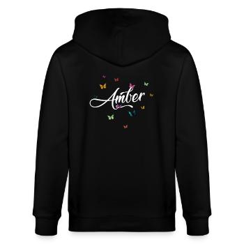 AMBER - Girl's Name with Colorful Butterflies - Stanley/Stella CULTIVATOR  Unisex Organic Hooded Jacket - black - Back - Anna (173cm)