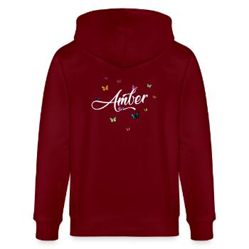 AMBER - Nom de fille avec des papillons colorés - Veste à capuche bio CULTIVATOR Stanley/Stella Unisexe - bordeaux - Dos - Anna (173cm)