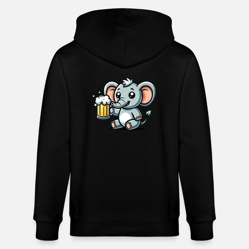 Cute Elephant Drinking Beer - Stanley/Stella Unisex Bio-Kapuzenjacke CULTIVATOR  - Schwarz