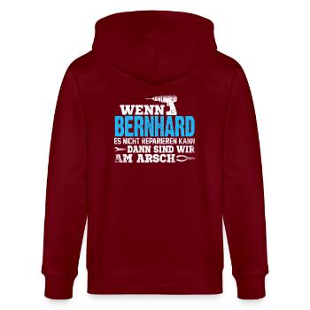 BERNHARD - kann es reparieren - Stanley/Stella Unisex Bio-Kapuzenjacke CULTIVATOR  - Burgunderrot - Hinten - Anna (173cm)