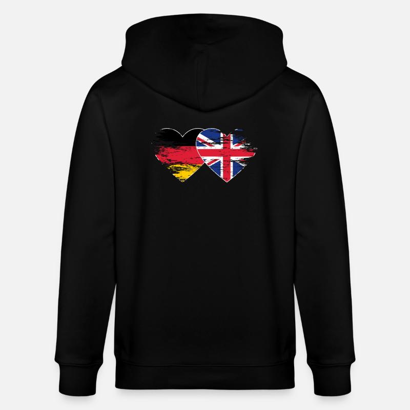 Allemagne Royaume-Uni drapeau utilisé coeur - Veste à capuche bio CULTIVATOR Stanley/Stella Unisexe - noir