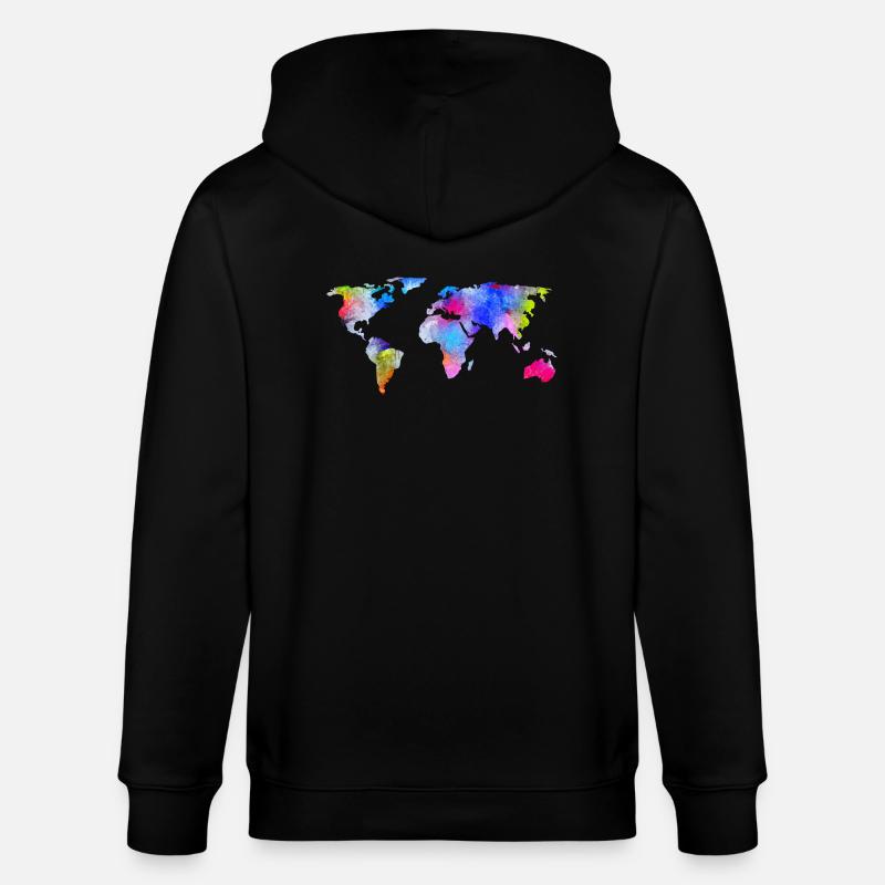 weltkarte - Stanley/Stella Unisex Bio-Kapuzenjacke CULTIVATOR  - Schwarz