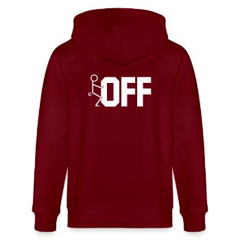fuck off - Stanley/Stella Unisex Bio-Kapuzenjacke CULTIVATOR  - Burgunderrot - Hinten - Anna (173cm)