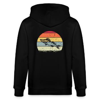 Vintage Zander Angeln Retro – Perfekt für Fischer - Stanley/Stella Unisex Bio-Kapuzenjacke CULTIVATOR  - Schwarz - Hinten - Anna (173cm)