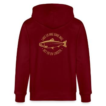 Rokt Las Laks er ikke bare mat det er en livsstil - Stanley/Stella Unisex Bio-Kapuzenjacke CULTIVATOR  - Burgunderrot - Hinten - Anna (173cm)