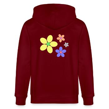 bunte Blumen Hippie retro - Stanley/Stella Unisex Bio-Kapuzenjacke CULTIVATOR  - Burgunderrot - Hinten - Anna (173cm)
