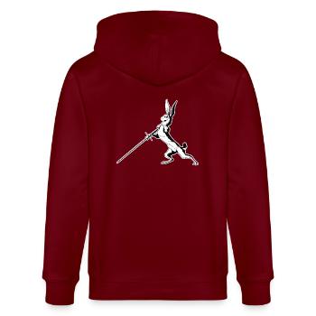 Hase im Alber - Stanley/Stella Unisex Bio-Kapuzenjacke CULTIVATOR  - Burgunderrot - Hinten - Anna (173cm)