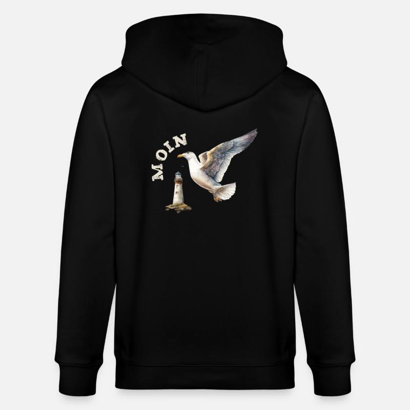 Moin Möwe maritim mit Leuchtturm - Stanley/Stella Unisex Bio-Kapuzenjacke CULTIVATOR  - Schwarz
