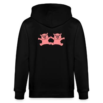 2 friends team couple sitting friendly small child - Stanley/Stella CULTIVATOR  Unisex Organic Hooded Jacket - black - Back - Anna (173cm)
