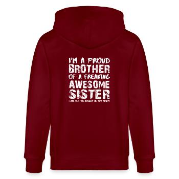 Ich bin ein stolzer Bruder einer herrlichen - Stanley/Stella Unisex Bio-Kapuzenjacke CULTIVATOR  - Burgunderrot - Hinten - Anna (173cm)