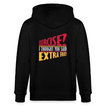 Exercise Extra Fries Zitat - Stanley/Stella Unisex Bio-Kapuzenjacke CULTIVATOR  - Schwarz - Hinten - Anna (173cm)