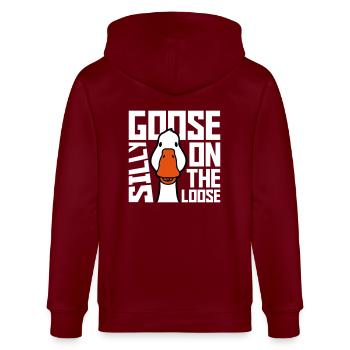 goose on the loose - Stanley/Stella Unisex Bio-Kapuzenjacke CULTIVATOR  - Burgunderrot - Hinten - Anna (173cm)