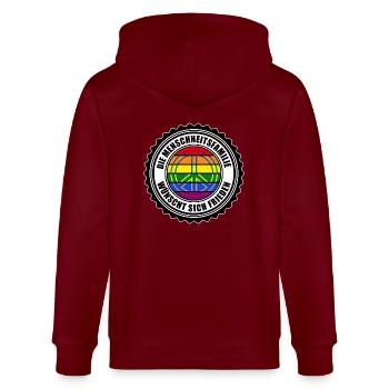 Frieden - Stanley/Stella Unisex Bio-Kapuzenjacke CULTIVATOR  - Burgunderrot - Hinten - Anna (173cm)