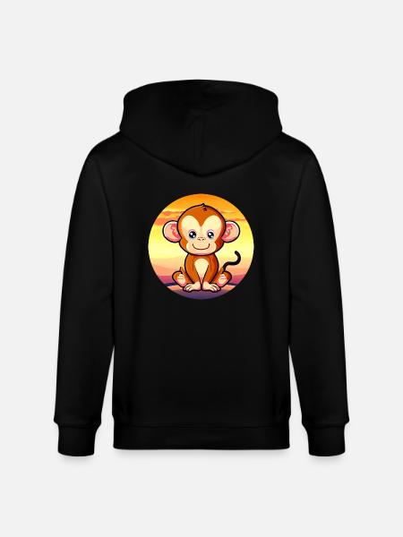 Cute Monkey Chimpanzee Sunset Design - Stanley/Stella CULTIVATOR  Unisex Organic Hooded Jacket - black