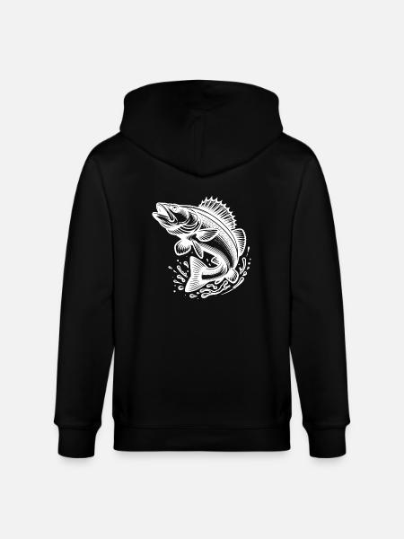 Large Jumping Zander Fish - Stanley/Stella CULTIVATOR  Unisex Organic Hooded Jacket - black