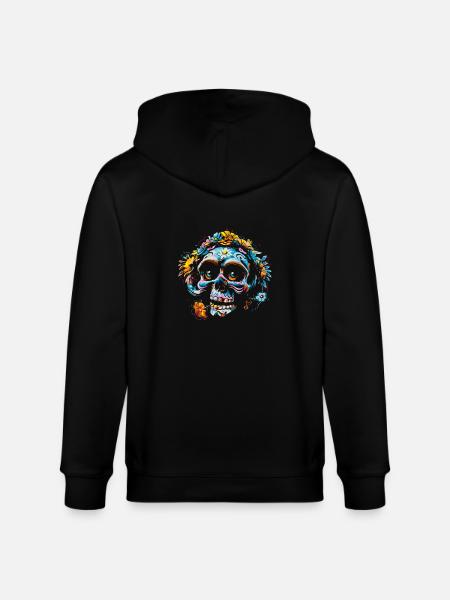 Skull flowers calavera - Stanley/Stella CULTIVATOR  Unisex Organic Hooded Jacket - black