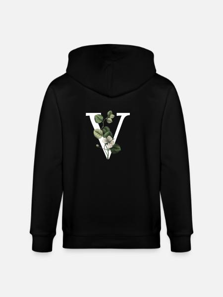 Green Botanical Letter V - Stanley/Stella CULTIVATOR  Unisex Organic Hooded Jacket - black