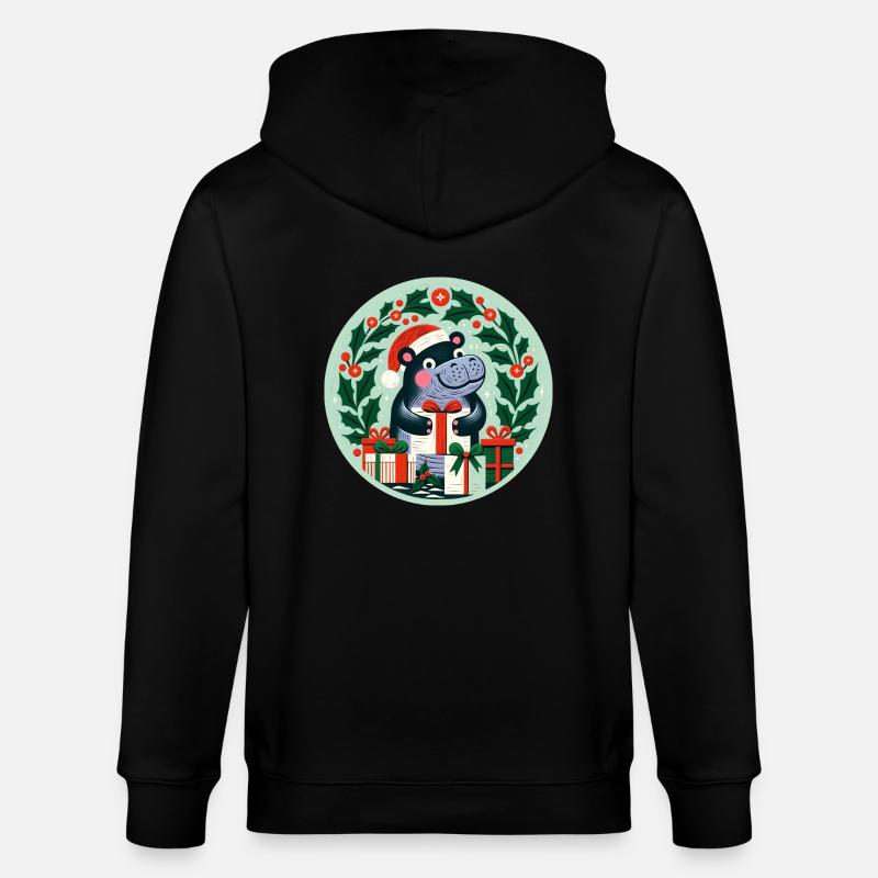 Hippopotame de Noël - Veste à capuche bio CULTIVATOR Stanley/Stella Unisexe - noir