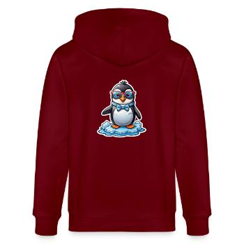 Pinguin mit Brille - Stanley/Stella Unisex Bio-Kapuzenjacke CULTIVATOR  - Burgunderrot - Hinten - Anna (173cm)