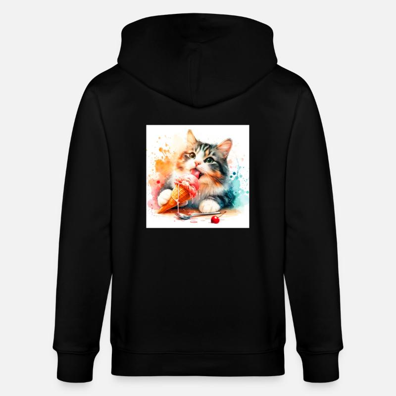 Kätzchen isst Eis - Stanley/Stella Unisex Bio-Kapuzenjacke CULTIVATOR  - Schwarz