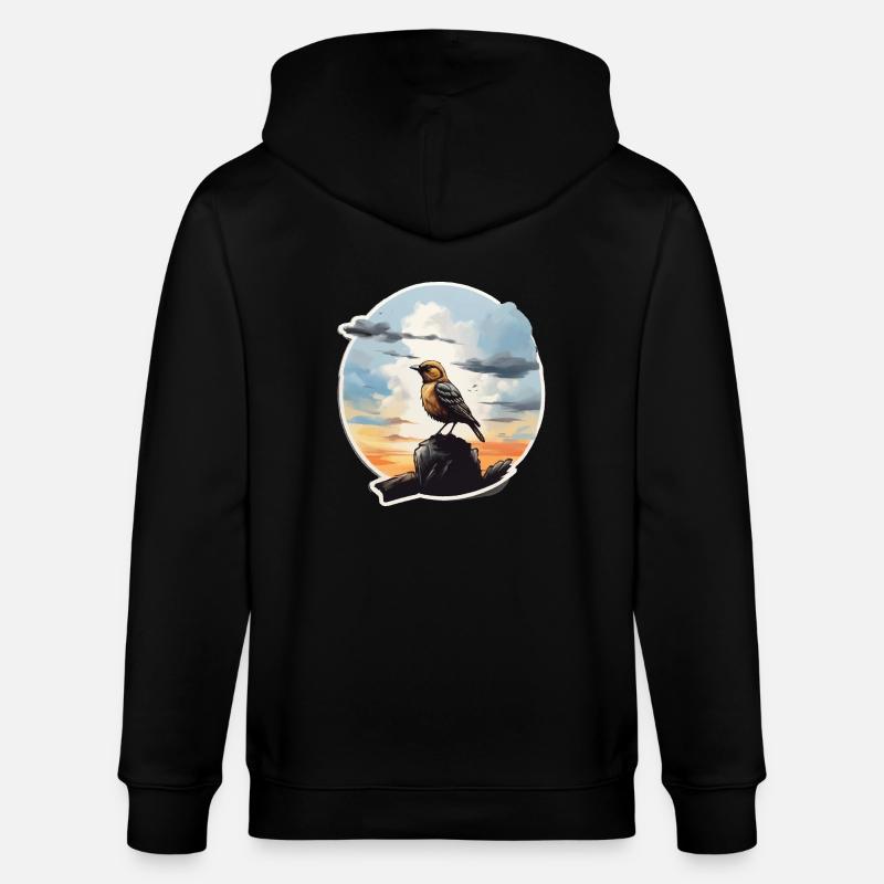 Landschaft Gemälde mit Vogel - Stanley/Stella Unisex Bio-Kapuzenjacke CULTIVATOR  - Schwarz