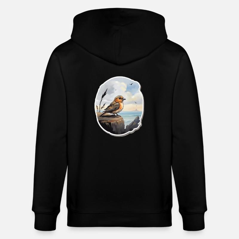 Landschaft Gemälde mit Vogel - Stanley/Stella Unisex Bio-Kapuzenjacke CULTIVATOR  - Schwarz
