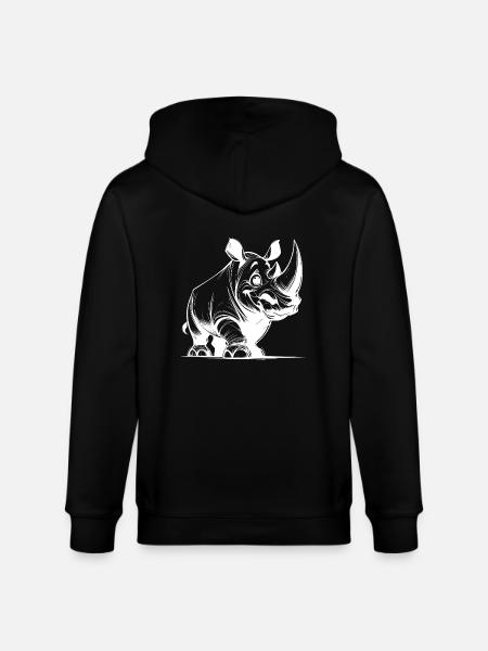 Grinning Rhinoceros Stroke Drawing Sketch - Stanley/Stella CULTIVATOR Unisex Organic Hooded Jacket - black