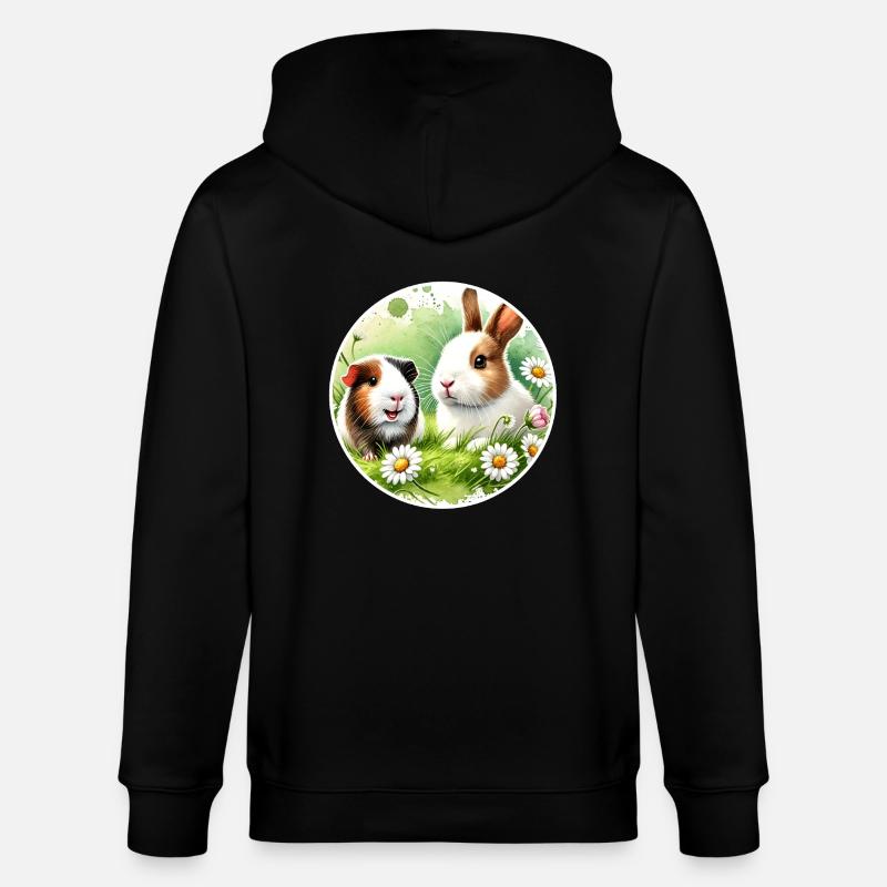 Cochons d’Inde et lapins dans la prairie fleurie - Veste à capuche bio CULTIVATOR Stanley/Stella Unisexe - noir
