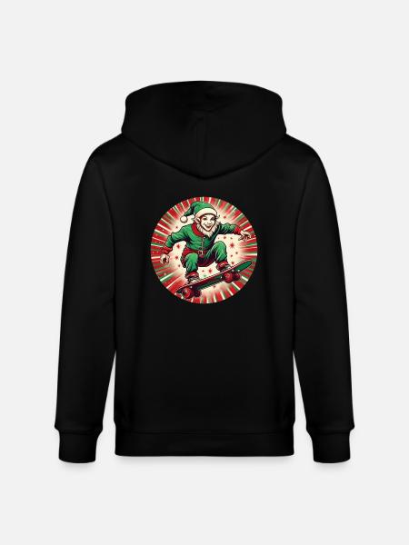 Christmas Elf Skateboarding - Stanley/Stella CULTIVATOR Unisex Organic Hooded Jacket - black