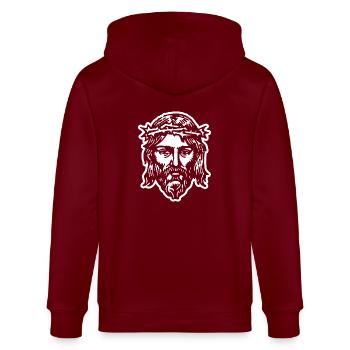 Jesus Christus - Stanley/Stella Unisex Bio-Kapuzenjacke CULTIVATOR  - Burgunderrot - Hinten - Anna (173cm)