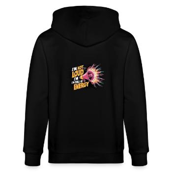Ich bin nicht laut, ich bin voller Energie. - Stanley/Stella Unisex Bio-Kapuzenjacke CULTIVATOR  - Schwarz - Hinten - Anna (173cm)