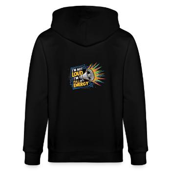 Ich bin nicht laut, ich bin voller Energie. - Stanley/Stella Unisex Bio-Kapuzenjacke CULTIVATOR  - Schwarz - Hinten - Anna (173cm)