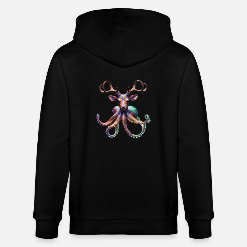 Psychedelischer Hirsch Oktopus mit Geweih - Stanley/Stella Unisex Bio-Kapuzenjacke CULTIVATOR  - Schwarz