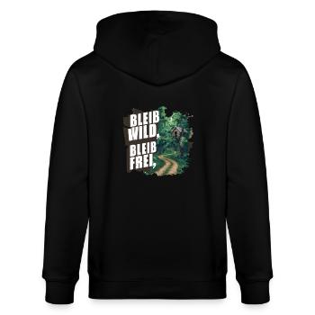 Bleib wild, bleib frei - Stanley/Stella Unisex Bio-Kapuzenjacke CULTIVATOR  - Schwarz - Hinten - Anna (173cm)