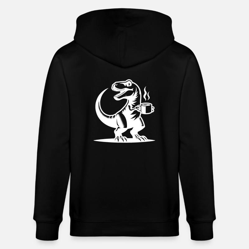 Morgenmuffel Dinosaurier mit Kaffeetasse - Stanley/Stella Unisex Bio-Kapuzenjacke CULTIVATOR - Schwarz