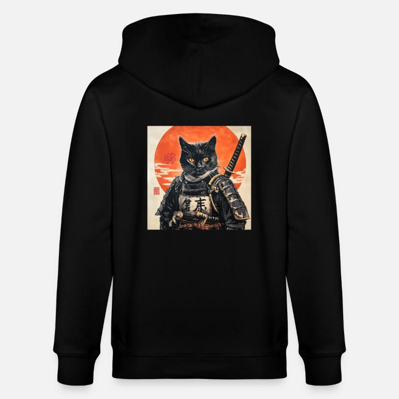 Chat Samouraï Japon Ukiyo-E - Veste à capuche bio CULTIVATOR Stanley/Stella Unisexe - noir