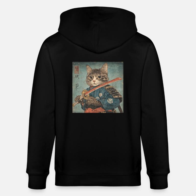 Chat Samouraï Japon Ukiyo-E - Veste à capuche bio CULTIVATOR Stanley/Stella Unisexe - noir