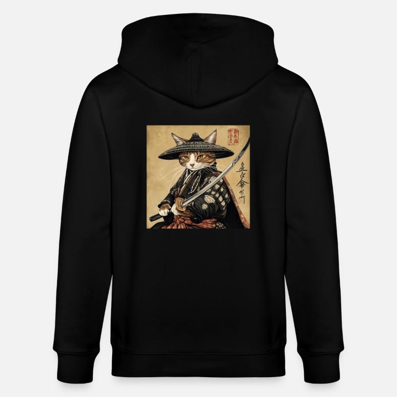 Katze Samurai Japan Ukiyo-E - Stanley/Stella Unisex Bio-Kapuzenjacke CULTIVATOR - Schwarz