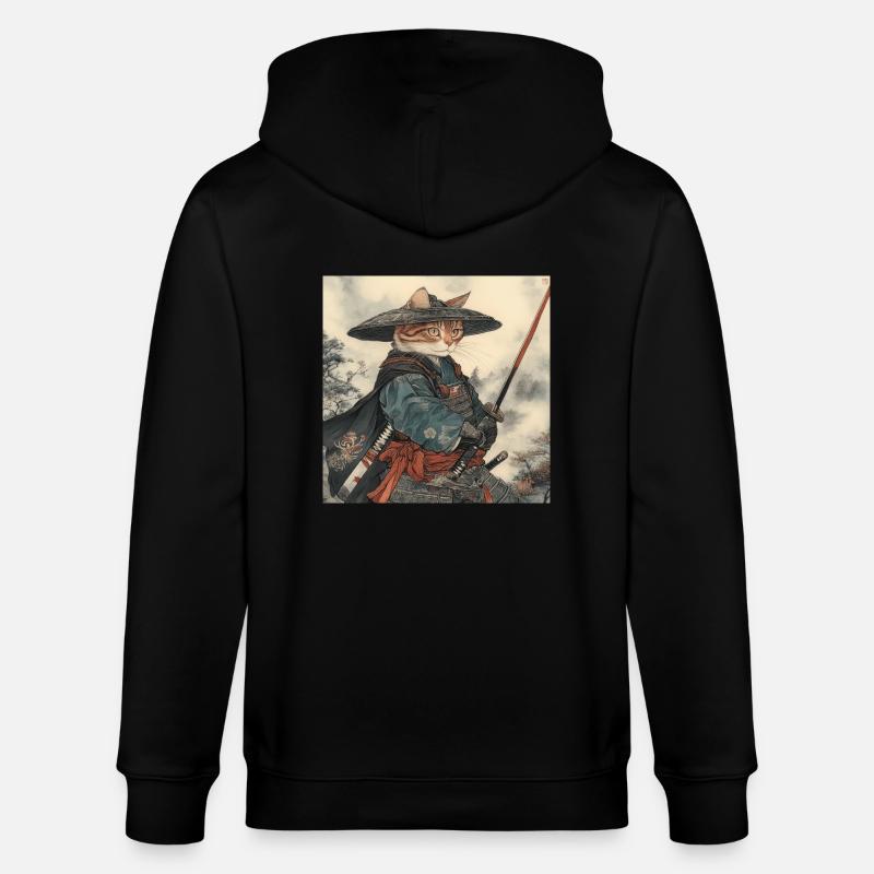 Chat Samouraï Japon Ukiyo-E - Veste à capuche bio CULTIVATOR Stanley/Stella Unisexe - noir