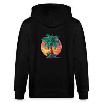 Tropische Palme bei Sonnenuntergang – Urlaubsmotiv - Stanley/Stella Unisex Bio-Kapuzenjacke CULTIVATOR  - Schwarz - Hinten - Anna (173cm)