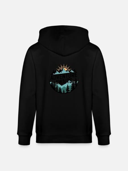 Adventure Awaits – Mountain Panorama - Stanley/Stella CULTIVATOR  Unisex Organic Hooded Jacket - black