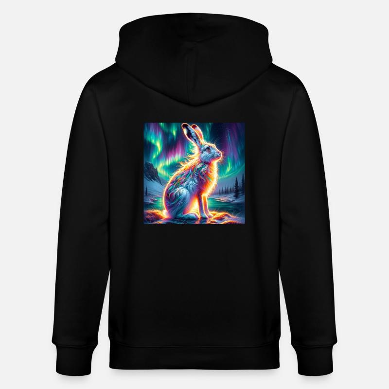 Schneehase Aurora Borealis - Stanley/Stella Unisex Bio-Kapuzenjacke CULTIVATOR  - Schwarz